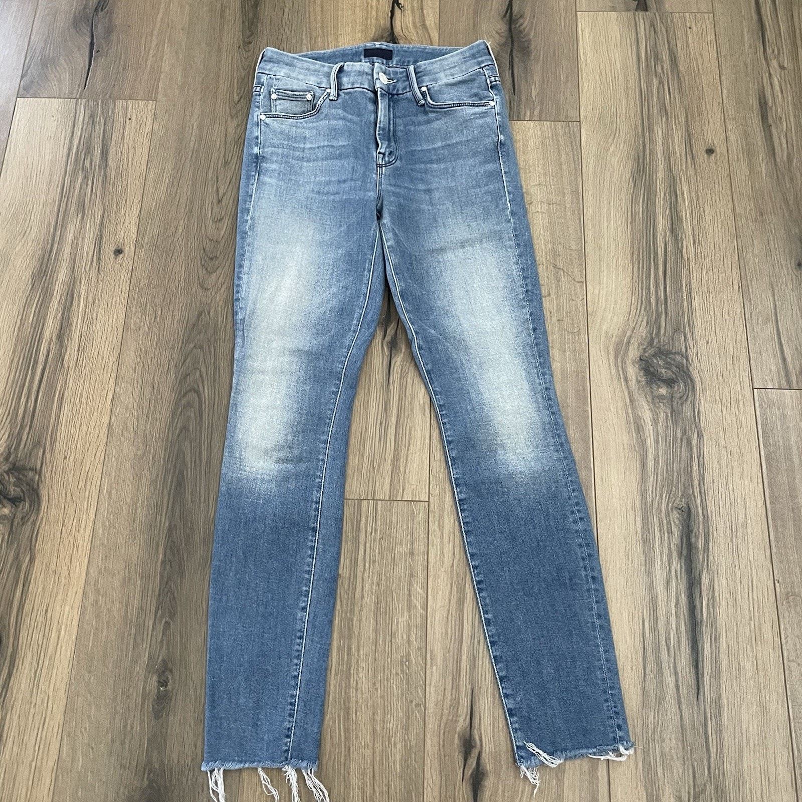 Mother Looker Ankle Fray Jeans Size 24 Blue Skinny Raw Hem When Sparks Fly Usa
